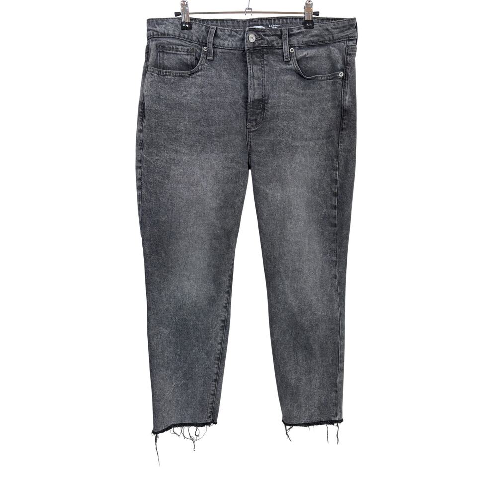 Old Navy O.G. Straight Jeans Womens 12 Gray High Rise Button Fly Raw Hem